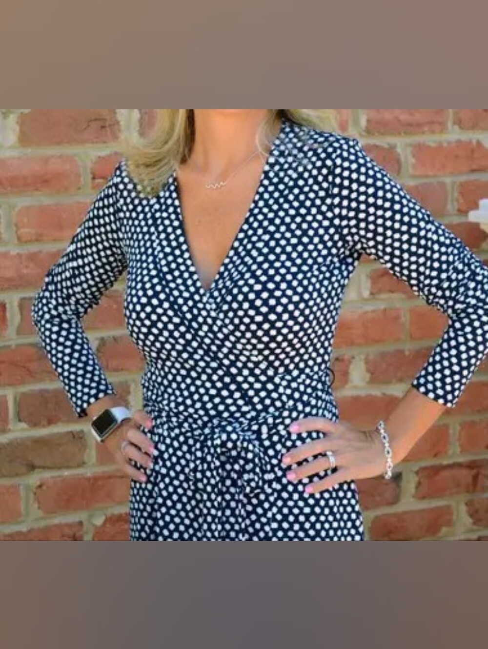 Banana Republic Navy and White Polka Dot Wrap Dress